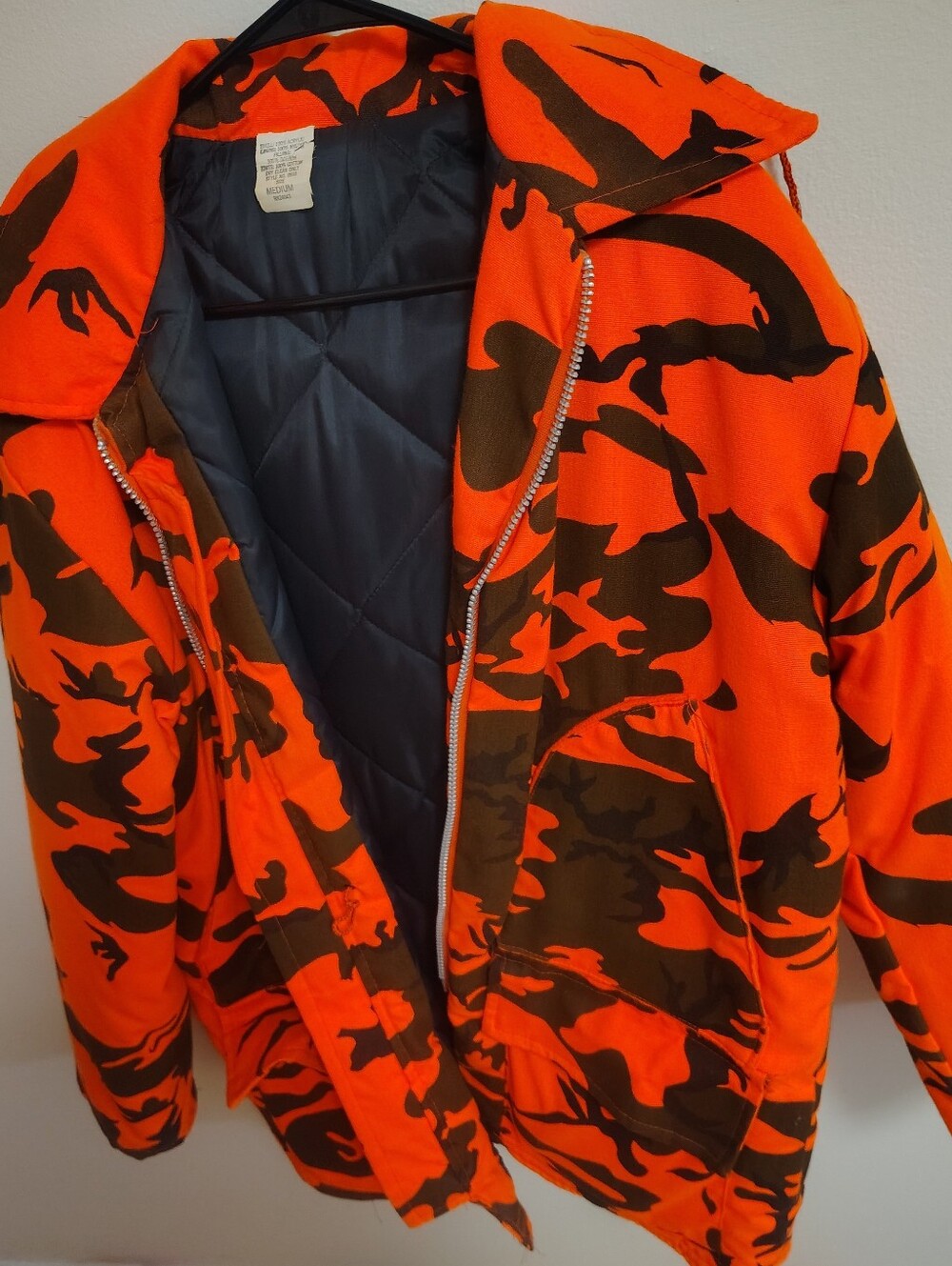 Vintage Blaze Orange Camo Hunting Jacket Mens Medium Hooded